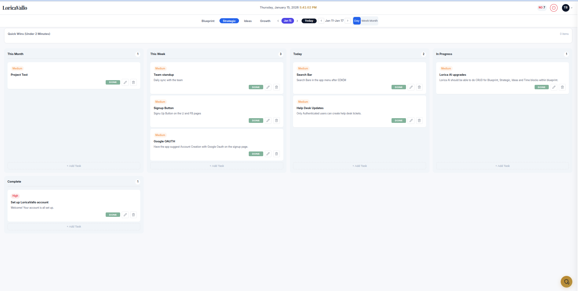 Strategic View - Kanban board with time-horizon columns
